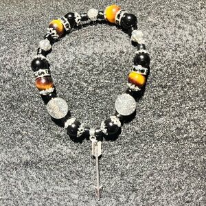 Tiger eye natural stone and glass and Arrow charm